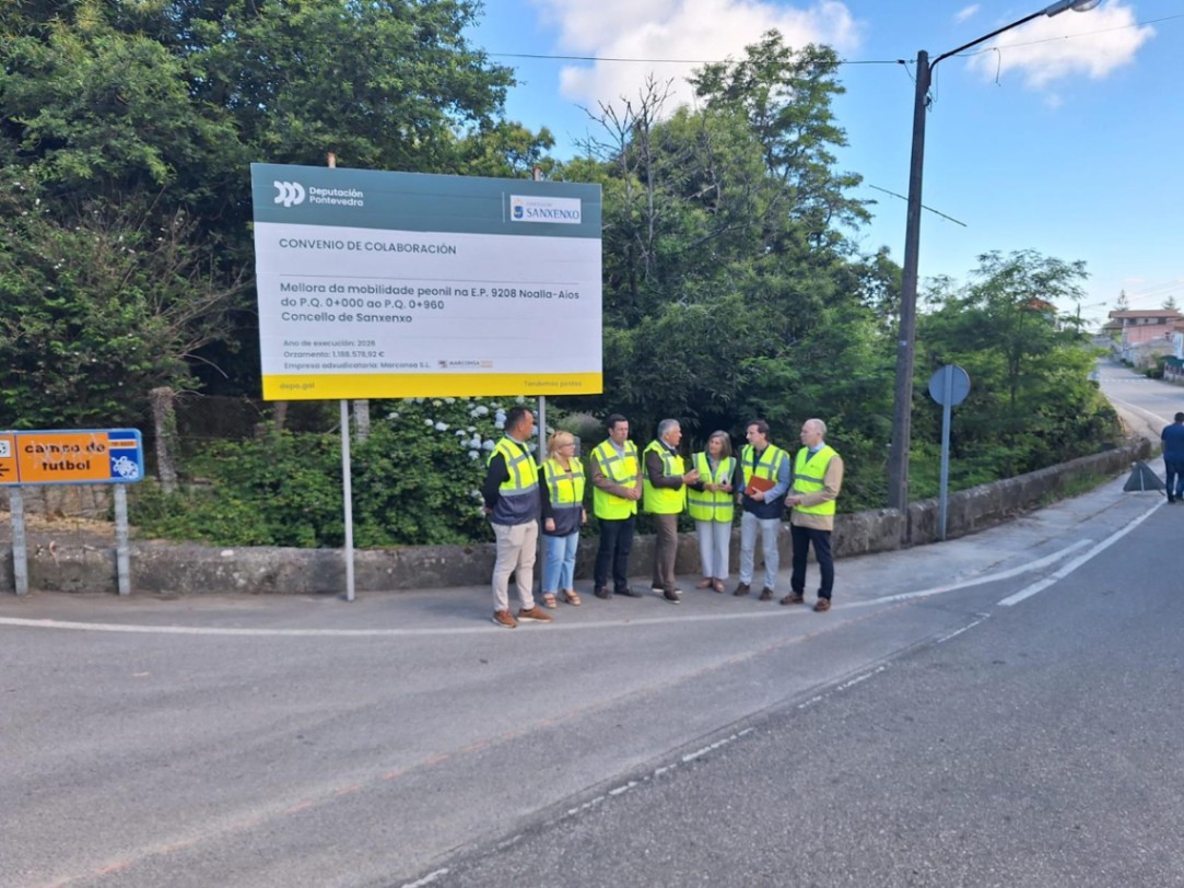 A Deputación supervisa o inicio das obras de mellora da mobilidade peonil na estrada entre Noalla e Aios, en Sanxenxo, onde investirá 1,1 millóns de euros