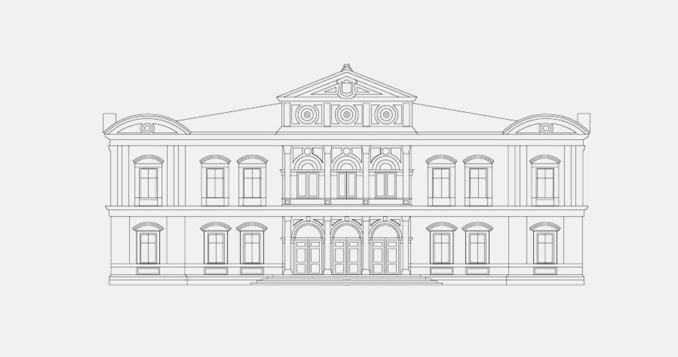 Dibujo de la fachada del pazo provincial