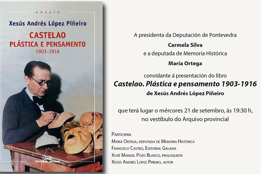  
		A Deputación presenta mañá mércores o libro ‘Castelao. Plástica e pensamento’ de Xesús Andrés López Piñeiro
	